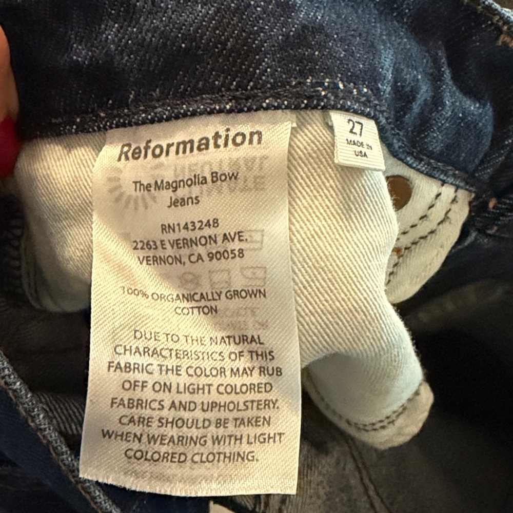 Reformation The Collection Magnolia Bow Jeans Westport Dark Wash 27 - Picture 7 of 8